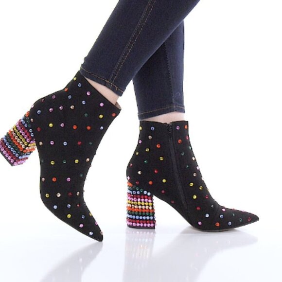 Betsey Johnson Shoes - NWT Betsey Johnson Kaydence Block Heel Ankle Booties Black Rainbow Gems size 11